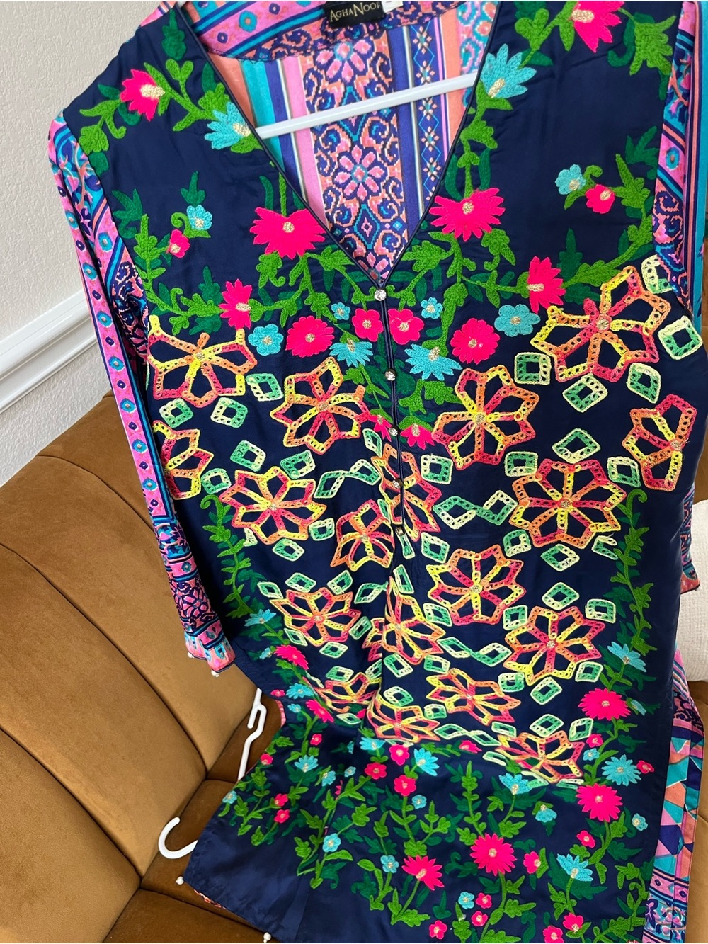 Agha Noor Women's Navy Floral Embroidered Tunic
